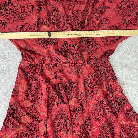 On The Rocks Vintage Dress Women's 11/12 Red Black Gold Floral Print 80s Pockets - Picture 12 of 15
